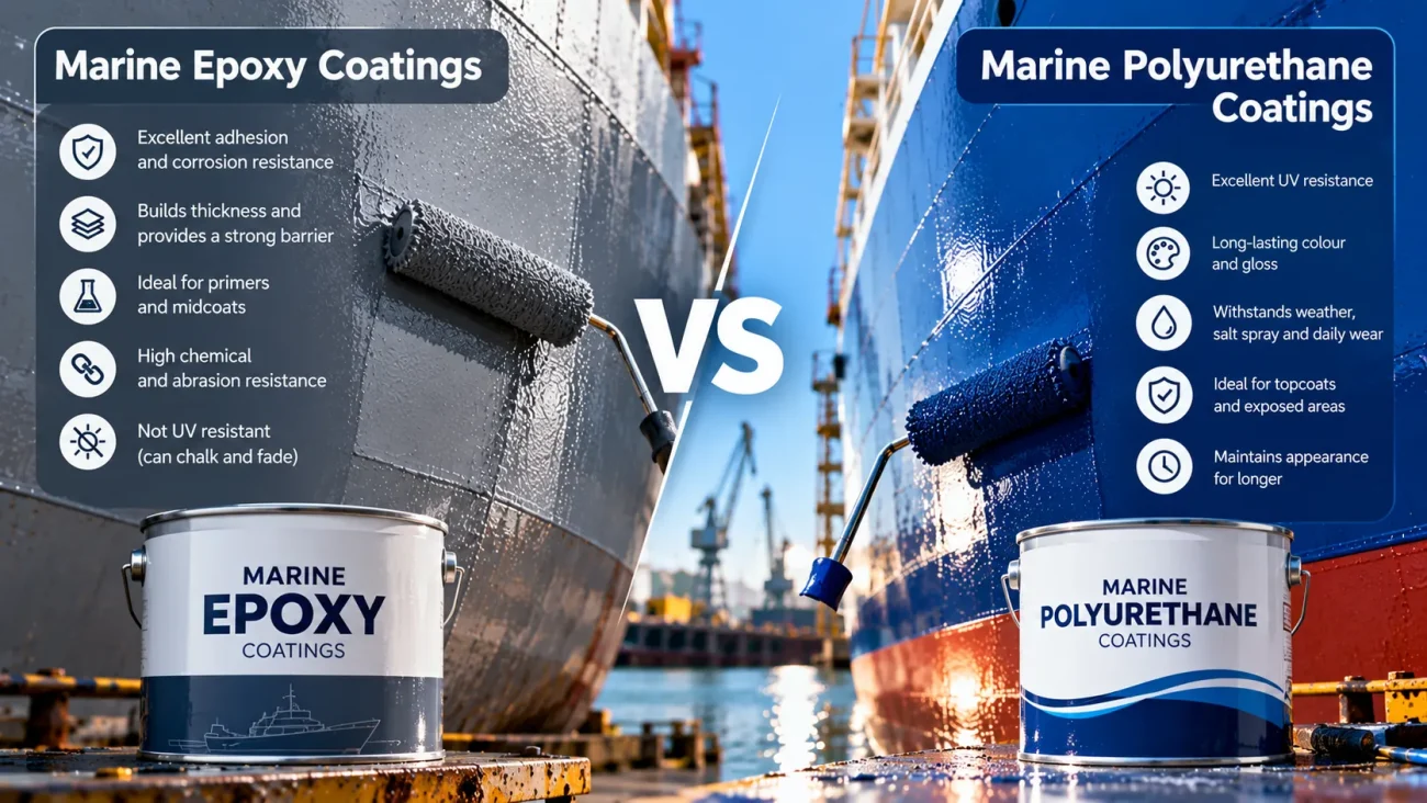 Marine epoxy vs polyurethane coating systems on a ship in dry dock