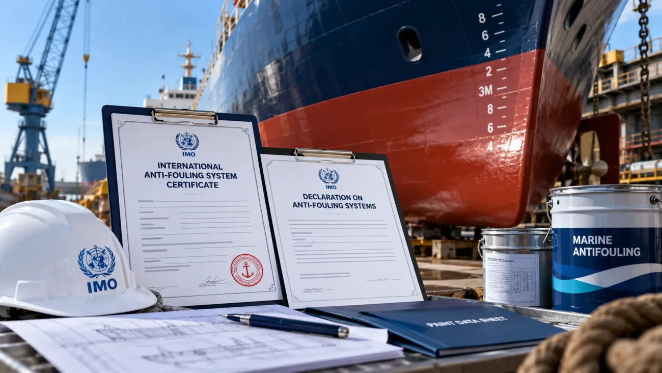 Hull inspection team checking a ship hull before an antifouling certificate survey