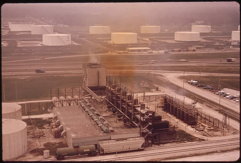 Storage tanks at a petrochemical plant handling liquid chemicals