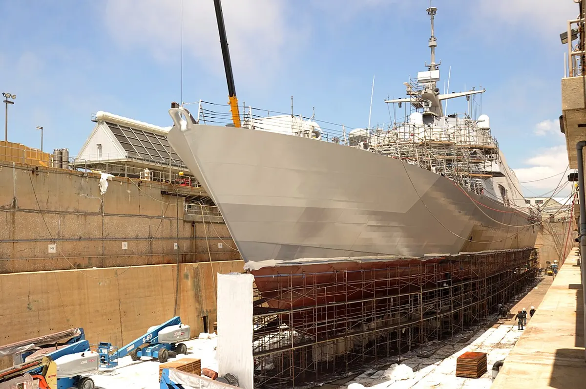 Marine paint consumption: ship hull in dry dock before recoating