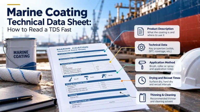 Sailors painting a ship hull, checked against the marine coating technical data sheet