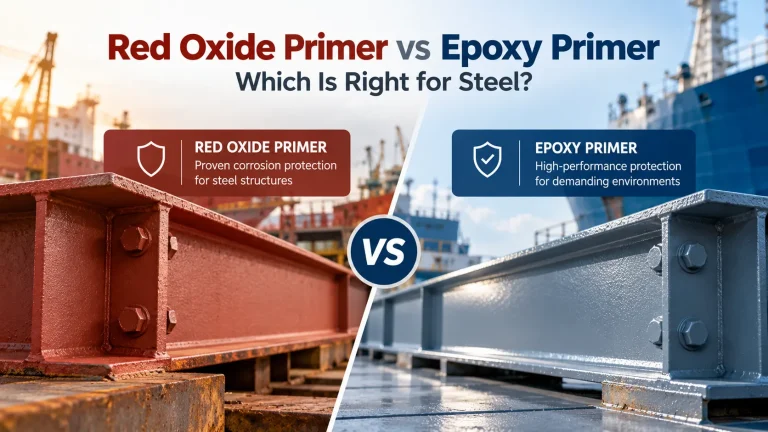 Red oxide primer vs epoxy primer for steel: tanker hull under construction in a shipyard