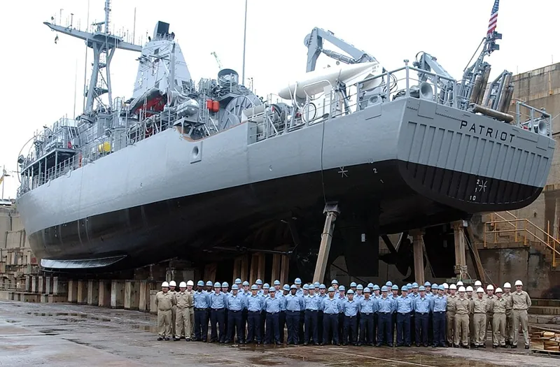 Ship in dry dock where the marine coating specification is applied